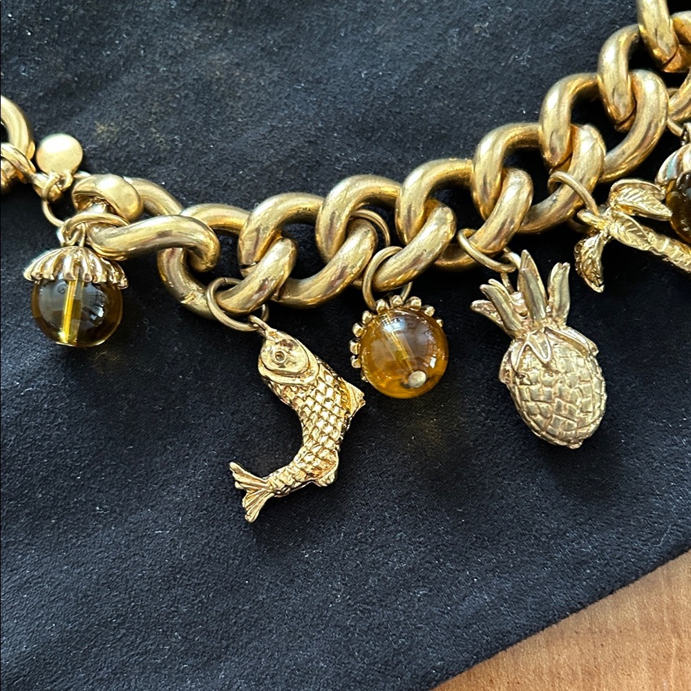 J. Crew Gold Bracelet with Pineapple and Fish Charms - Picture 2 of 5